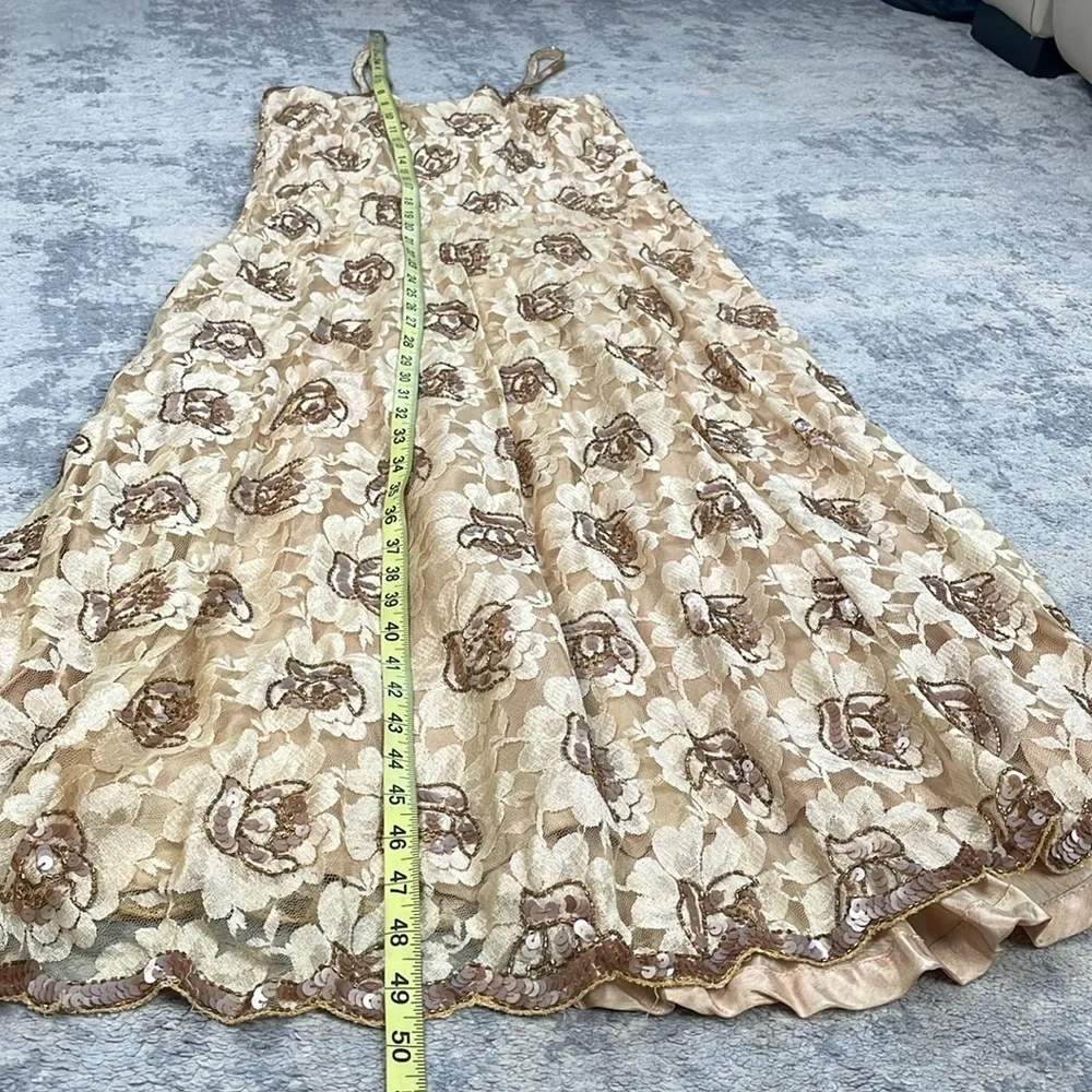 NWT Channa Deadstock Sequin Floral Lace Midi A Line Dress Gold Hand Crafted Sz M - Picture 8 of 16